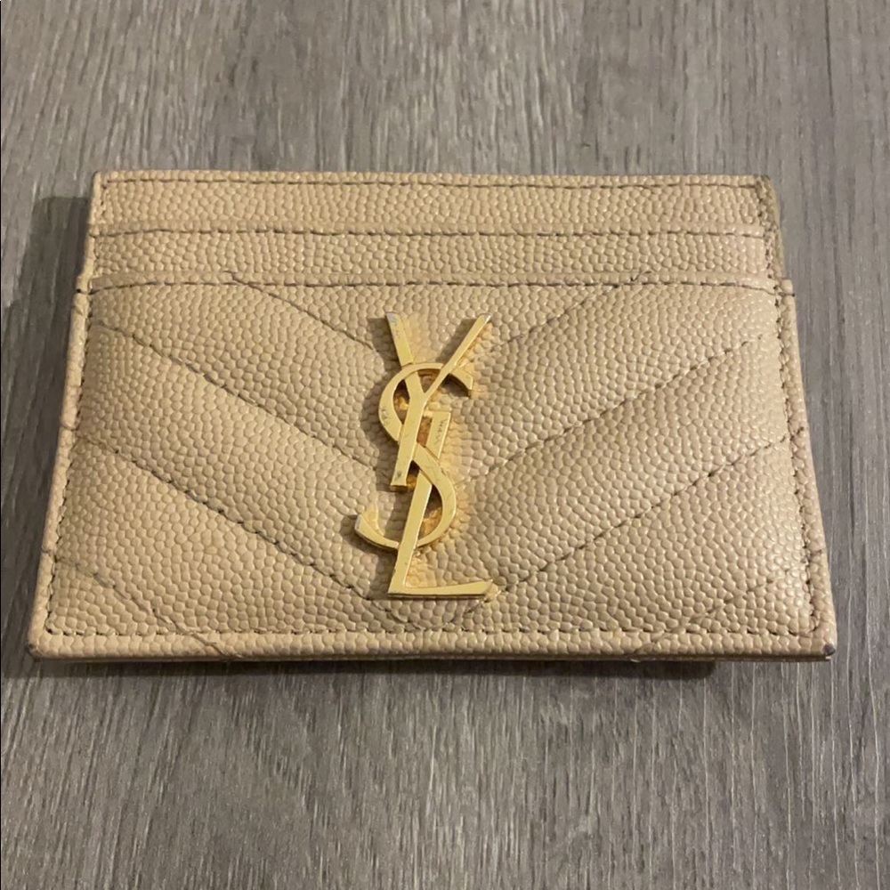 Yves Saint Laurent Monogram Card Case Embossed beige Gold YSL